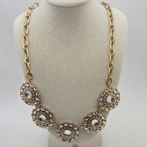 J. Crew Crystal Rosette Statement Necklace Matte Gold Tone 19"